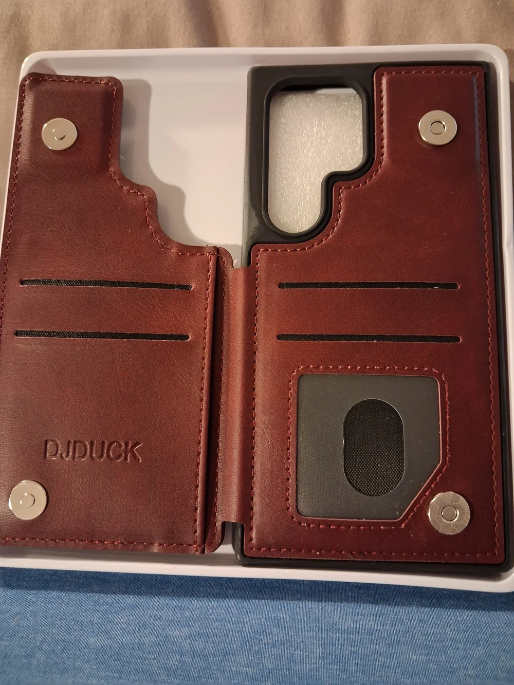 NEW OPEN BOX DJDUCK Samsung Galaxy S24 Ultra Wine Red Wallet Phone Case